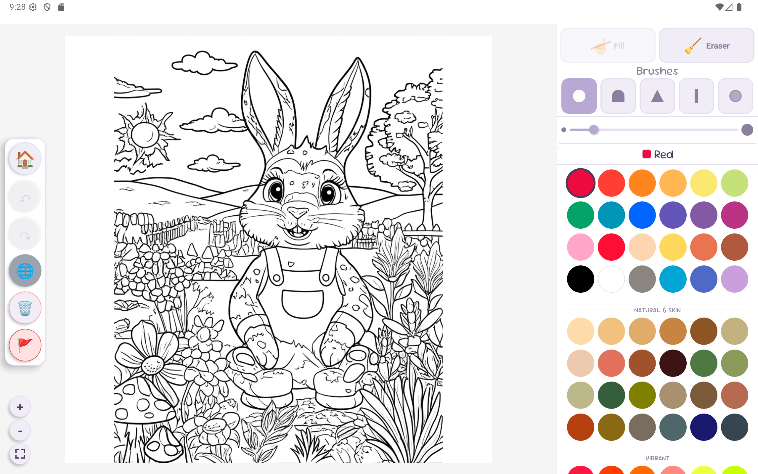 Coloring screen with brushes and color palette