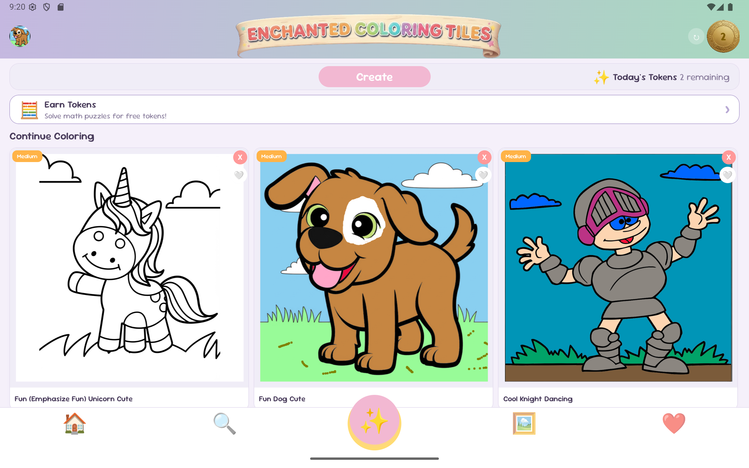 Enchanted Coloring Tiles home screen